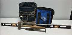 Tool Bag Bucket Cover, Sledge Hammer, Pry Bar, Level, & Kobalt Bag