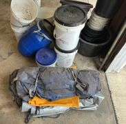 Assorted Buckets, Planters, Tarps, & Misc.