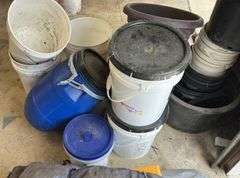 Assorted Buckets, Planters, Tarps, & Misc.