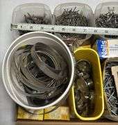 Lot of Misc. Screws, Nails, Hose Clamps, Dog Chain, & Extra.