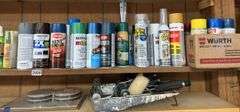 Spray Paint, Car Cleaning Supplies, & Shelf Contents