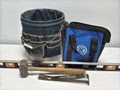 Tool Bag Bucket Cover, Sledge Hammer, Pry Bar, Level, & Kobalt Bag