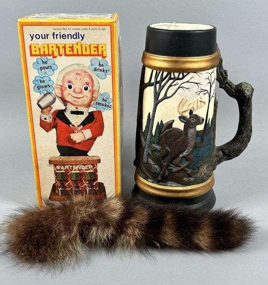 Large Beer Stein, Antique Bartender & Coon Tail image