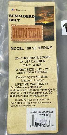 Buscadero Belt Waist Size 34”-39” Leather Cartridge Holster Belt