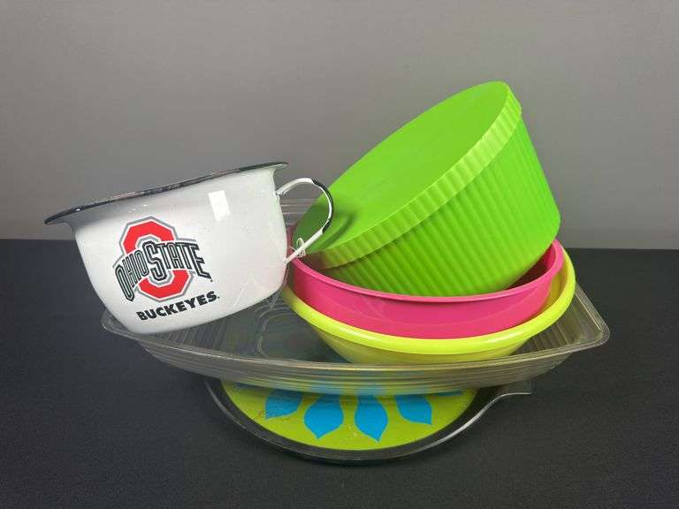 Ohio State Enamelware Bowl & Assorted Containers and Dishes