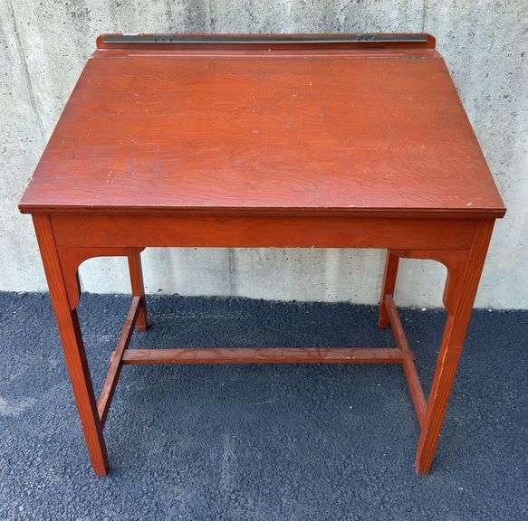 Wooden Slant Top Desk & Architect Drawing Supplies