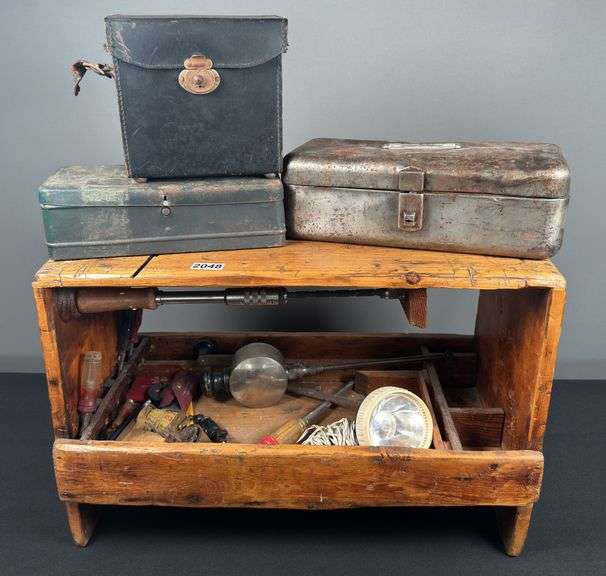 Wooden Tool Crate & Contents, Metal Tool Boxes & Misc.