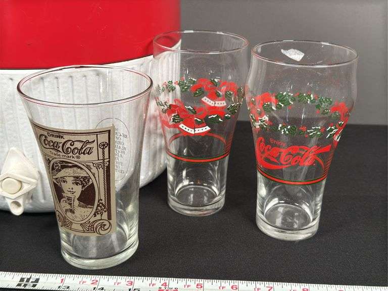Coca-Cola Glasses & Coleman Dispenser Cooler