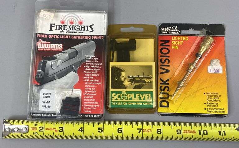 Scope Level, Glock Pistol Sight, & Dusk Vision Sight Pin