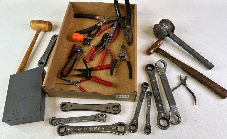 Craftsman Ratchet Wrenches, Lead Hammer, Brass Hammer, Drill Bits, and Snap Ring Pliers image
