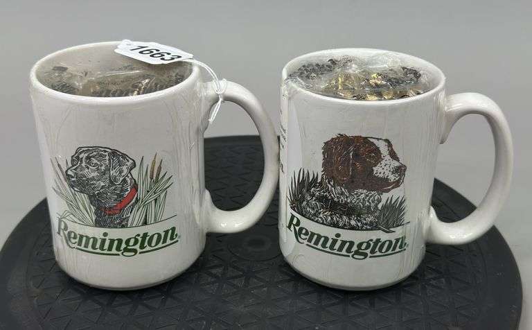 (2) Remington Hunting Dog Coffee Mugs with .22 LR Ammo image