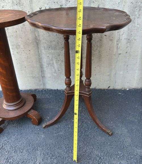 Antique End Table with Brass Claw Feet & Oak End Table