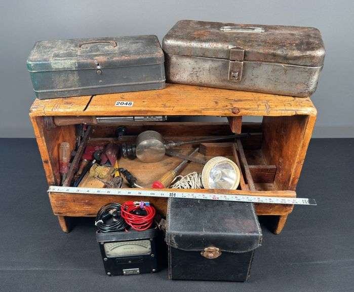 Wooden Tool Crate & Contents, Metal Tool Boxes & Misc.