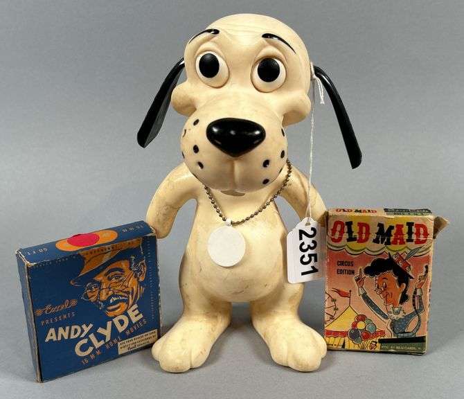Andy Clyde Film Roll, Plastic Dog Coin Bank & Old Maid Cards image