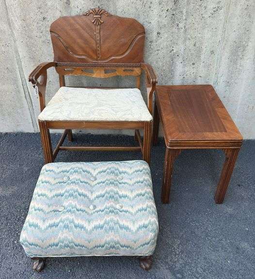 Victorian Era Chair, Footstool, & Side Table