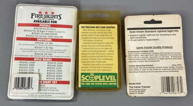 Scope Level, Glock Pistol Sight, & Dusk Vision Sight Pin