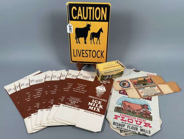 Butter Box, Flour Sack , Milk Mix Boxes And Metal Sign image