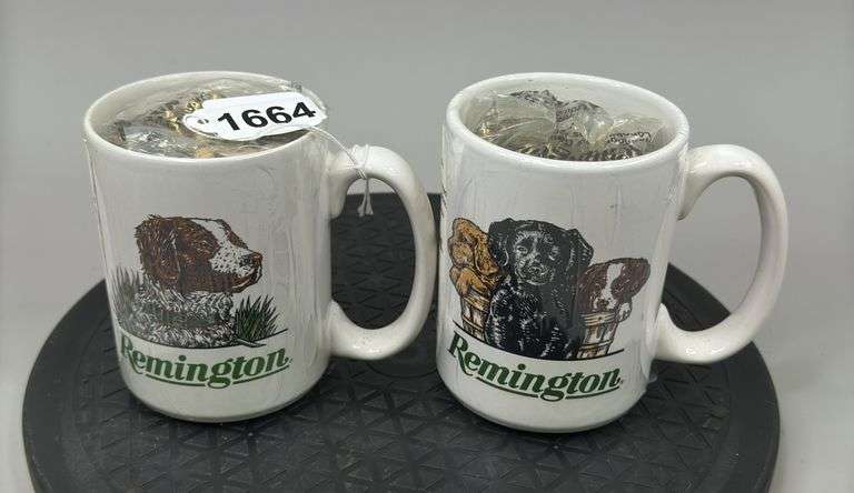(2) Remington Hunting Dog Coffee Mugs with .22 LR Ammo image