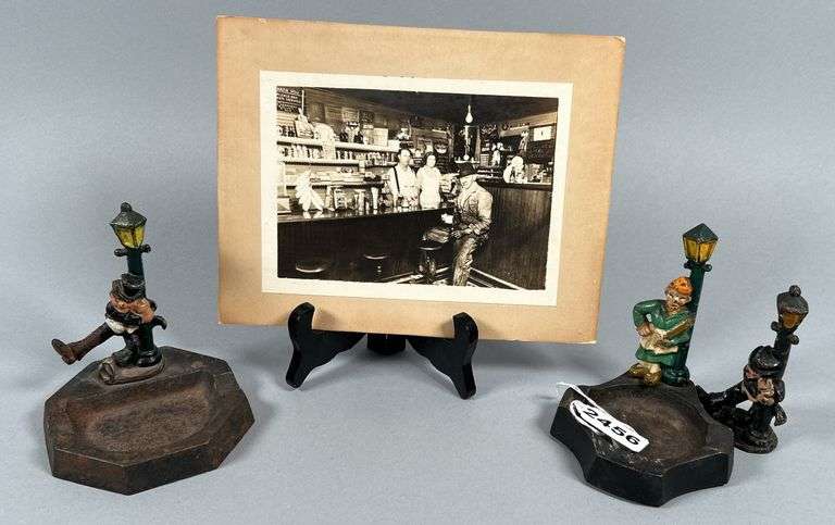 Cast Iron Ash Trays and Black and White Photo image