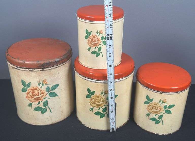 Vintage Metal Rose Design Canister Set