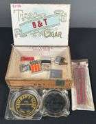 Cigar Box with Local Advertising Ash Trays & Lighters