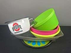 Ohio State Enamelware Bowl & Assorted Containers and Dishes