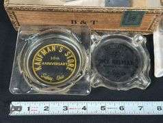 Cigar Box with Local Advertising Ash Trays & Lighters