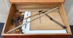 Wooden Slant Top Desk & Architect Drawing Supplies