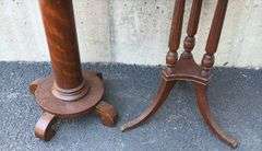 Antique End Table with Brass Claw Feet & Oak End Table