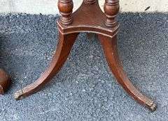 Antique End Table with Brass Claw Feet & Oak End Table