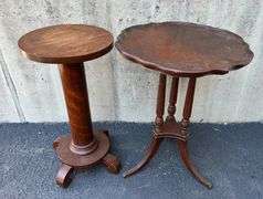 Antique End Table with Brass Claw Feet & Oak End Table