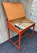 Wooden Slant Top Desk & Architect Drawing Supplies