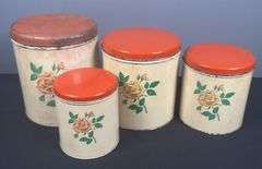 Vintage Metal Rose Design Canister Set