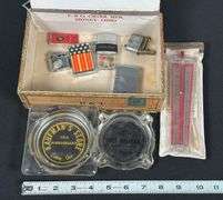 Cigar Box with Local Advertising Ash Trays & Lighters