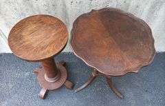 Antique End Table with Brass Claw Feet & Oak End Table