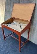 Wooden Slant Top Desk & Architect Drawing Supplies