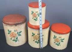 Vintage Metal Rose Design Canister Set