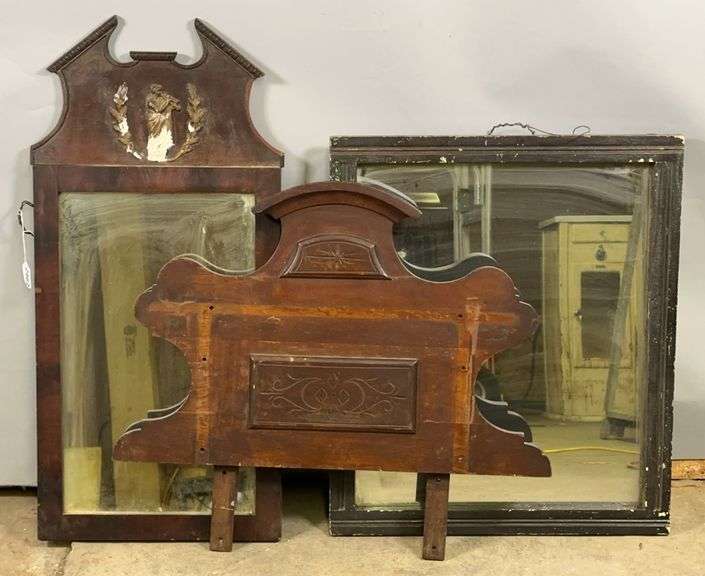 Large Simple Wood Mirror, Ornate Goddess Mirror, and a Vintage Vanity Backing image