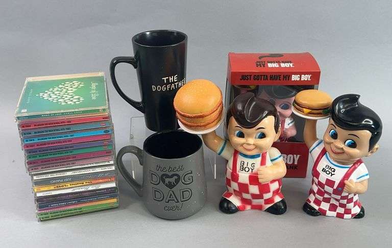 Lot Of Three Frisch's Big Boy Banks  Coffee Cups And Various CDs image