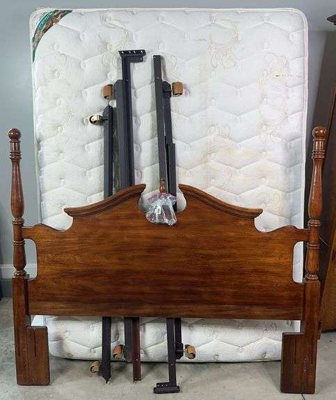 Queen Size Bed Frame Mattress And Box Spring Set. image
