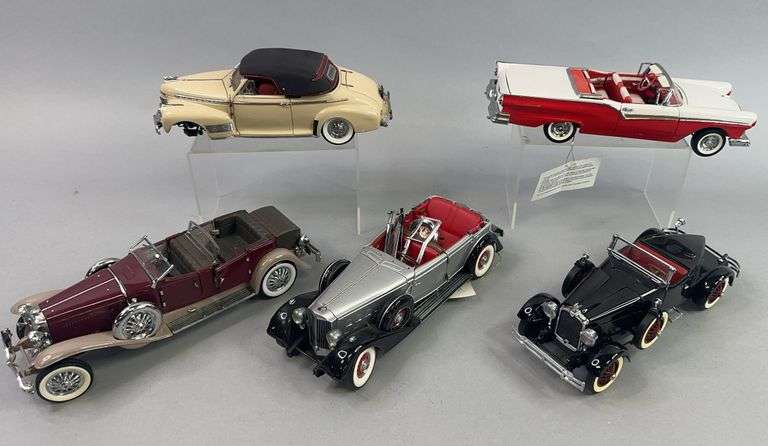 Five Die Cast Cars Chevy Duesenberg Ford image