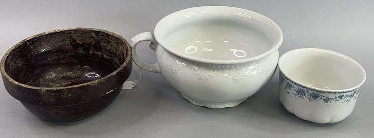 Chamber Pot Crock Bowl And Small Bowl. image