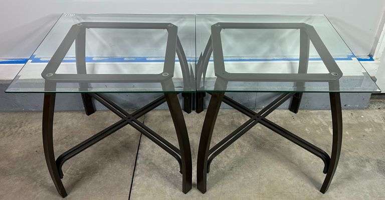 Pair Of Glass Top And Metal Side Tables image