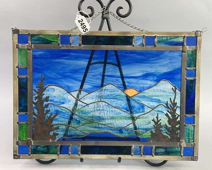 Stained Glass Mountain Scene Wall Hanger image