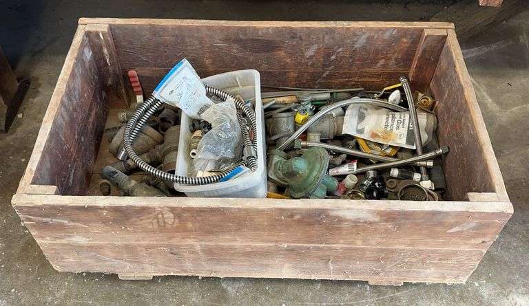 Wooden Cart with Pipe Fittings & Misc. image