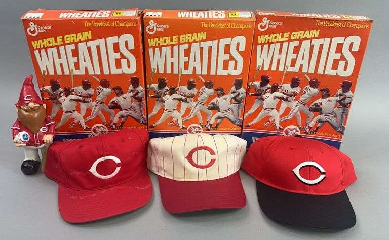 Wheaties Boxes Featuring Cincinnati Reds And Cincinnati Reds Ball Caps image