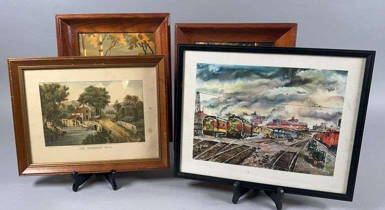 The Roadside Mill Print and Pair of Painted Tree Art Work image