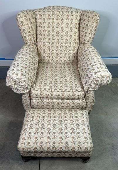 Floral Upholstered Chair With Matching Ottoman image