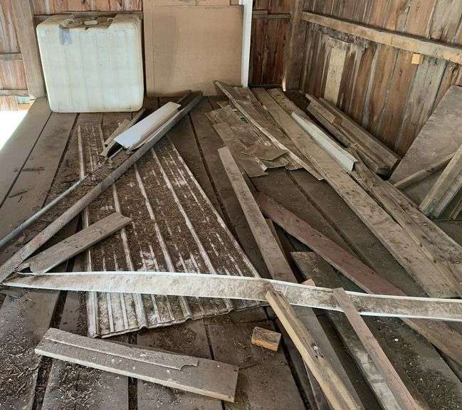 Hay Mow Contents Lot: Metal Siding, Clear Plastic Roof/Siding Panels, Trim Coil & Assorted Lumber image