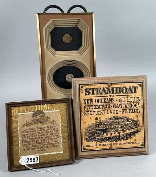 Framed Coins, Steamboat Sign, & Framed Poem image